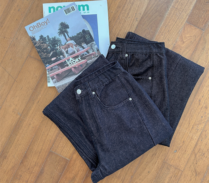 Port Side Cut Non-Fade Denim Wide Pants (Short/Basic/Long)