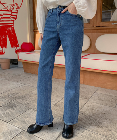 Mech Denim Banding Semi Bootcut Pants