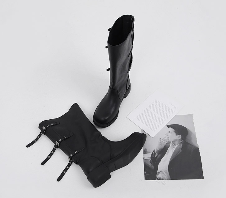 Plain Buckle Long Boots