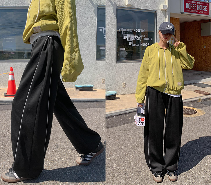 Day diagonal cut pinstripe wide training pants