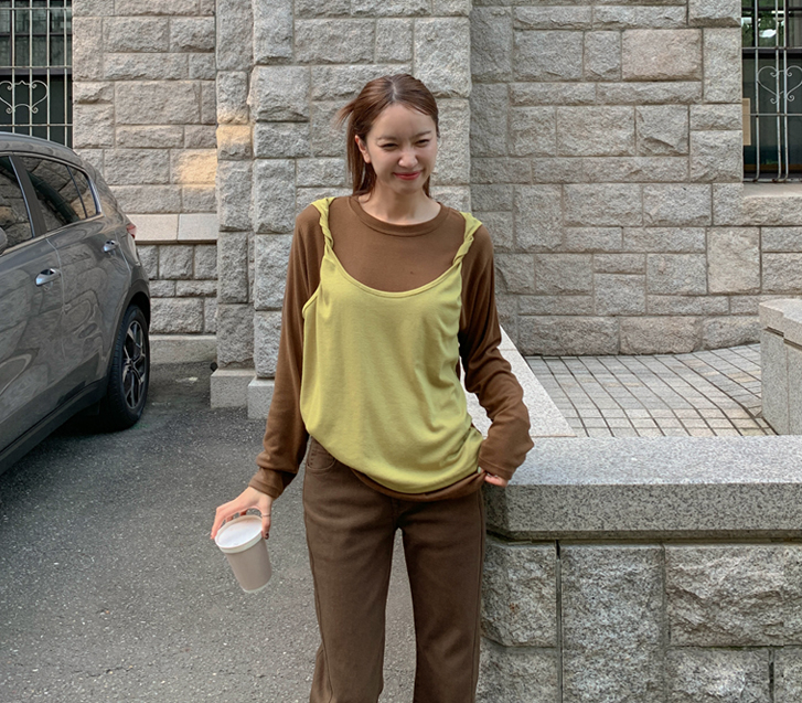 Repol color combination twisted layered long-sleeve tee