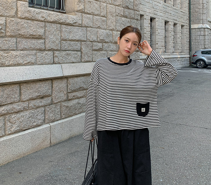 Nothing Striped Pocket Labels Long-sleeved T-shirt
