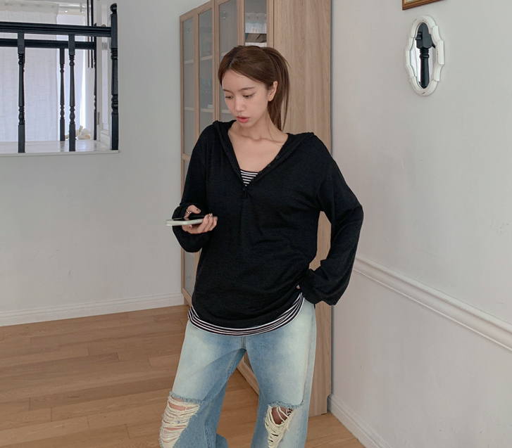 Lovey layered button hoodie