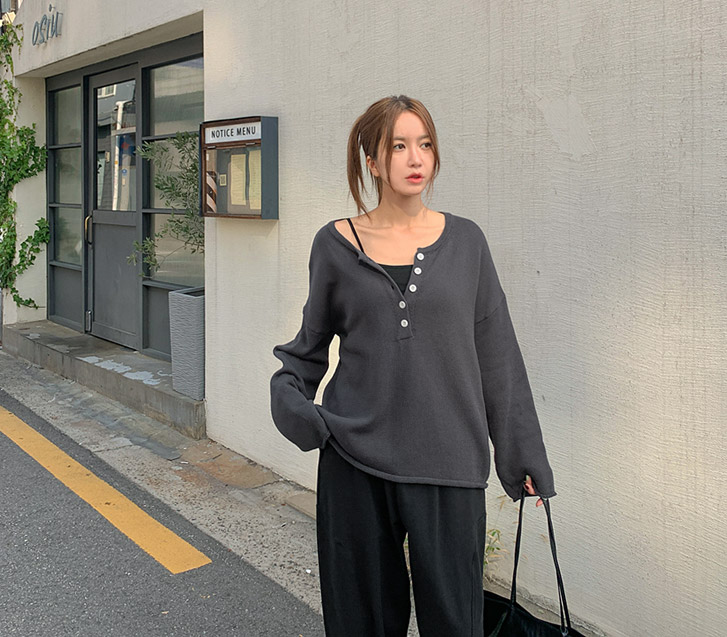 Butning Henley Neck Deck Long-sleeve Knit