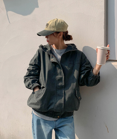 [Unisex] Ekol Highneck Pigment Hooded Half Field Jacket