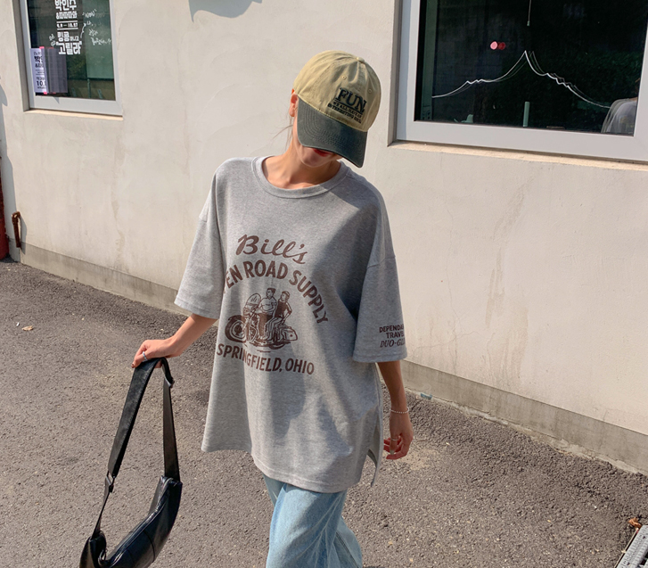 Open Road Printed Slit Short-sleeve Long T-shirts