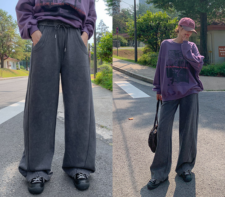[Unisex] Turi Diagonal Cut Pigment White Training Pants