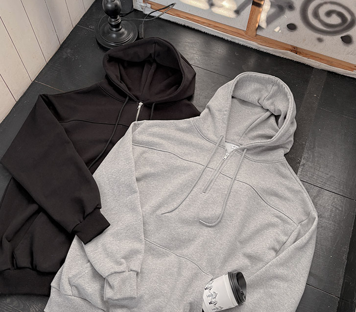 Nain Cut-out Terry Half-Zip Hoodie (Model Wearing Shot)