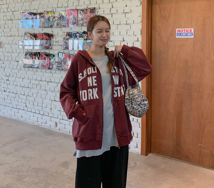 [Unisex] New York Lettering Print Hoodies Zip-Up