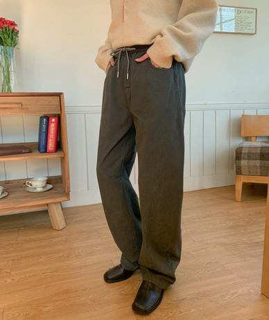 [Unisex] Milled Curved Cut Banding Wide Pants