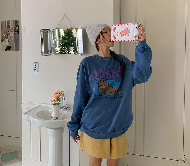 [Unisex] Garfield Printed Pigment Long Sweatshirt