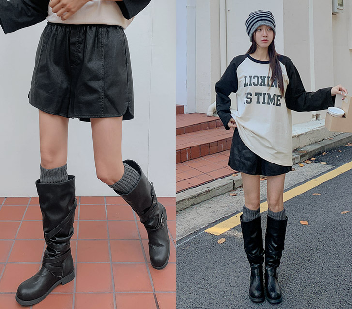 Autumn Cut Banding Leather Shorts