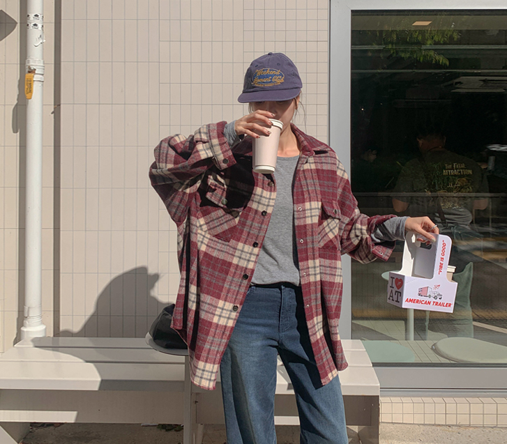 [Unisex] Ribbed Two-Pocket Napping Check Shirt