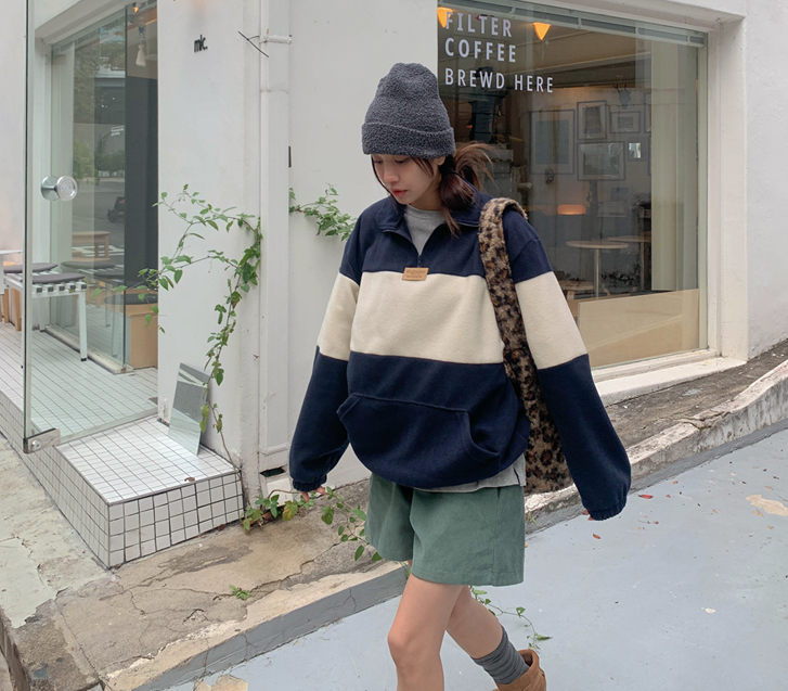 [Unisex] Teed Wappen Color Combination Fleece Half Zip-up