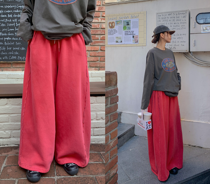 Raon Pigment Diagonal Cut Napping Banding Wide Pants