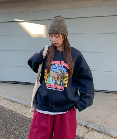 [Unisex] Bear Print Boxy Napping Sweatshirt