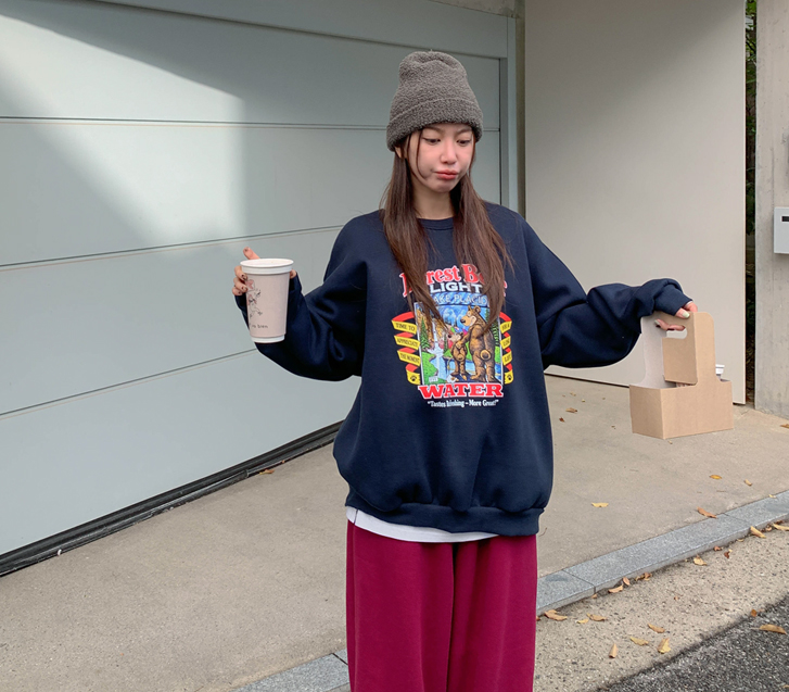 [Unisex] Bear Print Boxy Napping Sweatshirt