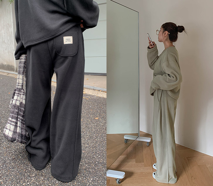 Original backpack fleece side pintuck wide pants